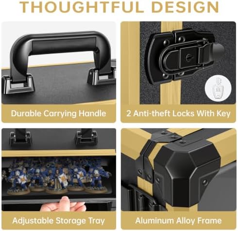 WELIDAY Miniatures Storage Case Miniatures Transport Case Aluminum Alloy Frame with Lock (X-Large Size) - Image 4