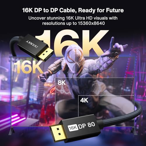 IVANKY 80Gbps DisplayPort Cable 2.1, 16K High Speed DP to DP Cable 10FT - Image 2