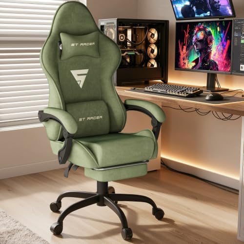 Ferghana Ergonomic Velvet Gaming Chair with Massage, Footrest & Reclining High Back, Racing Style Computer Desk Chair for Adults, Home Office Use, Green - Image 2