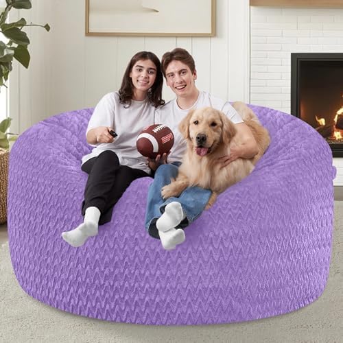 5FT Bean Bag Chair,Giant Bean Bag Chairs for Adults,Big Bean Bags with Memory Foam Filled, Large Beanbag Chairs with Chevron Plush Cover-Purple - Image 4