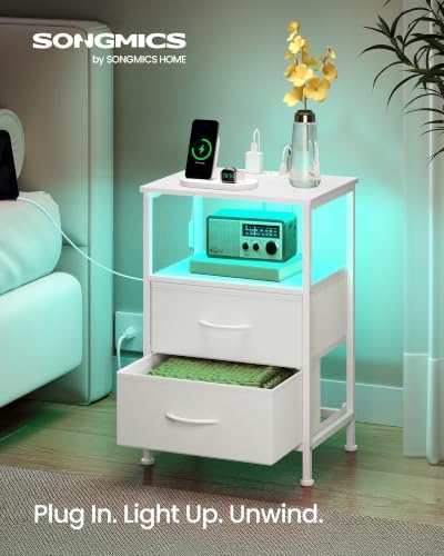 SONGMICS Nightstand with Charging Station, 2 Fabric Drawers - Image 3