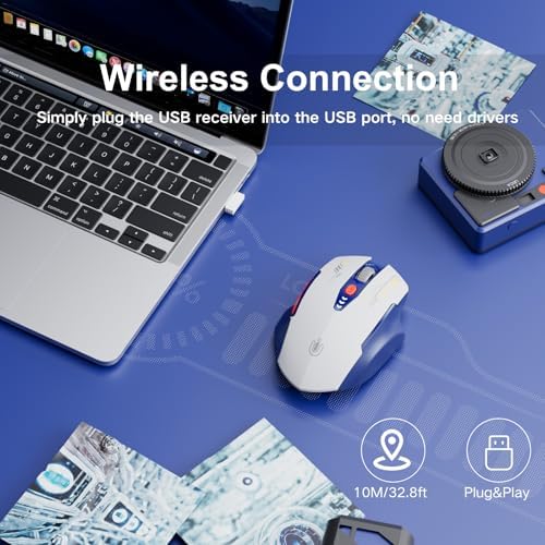 Uineer Wireless Mouse, 2.4GHz Rechargeable Computer Mouse, Battery Display - Image 2