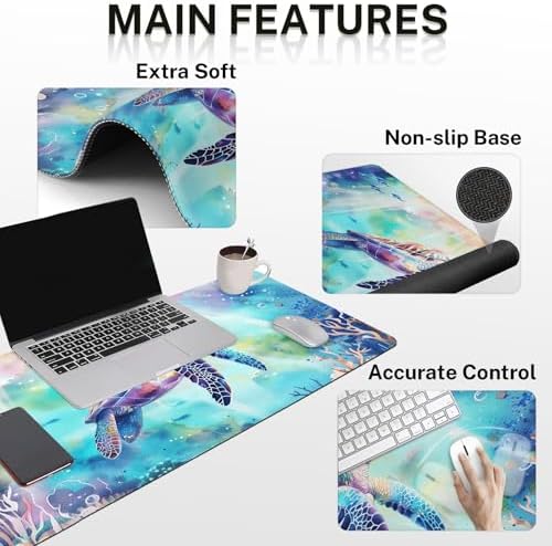 Arttown Keyboard Mouse Pad Set, 4 in 1 Desk Mat Set Sea Turtle - Image 3