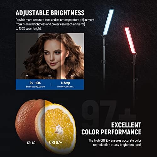NEEWER RGB Light Wand with 2.4G/APP Control, Upgraded 360° Touchable RGBWW Hue Mixer Photography Handheld LED Video Lighting Stick with 2500K-10000K, CRI/TLCI97+, 18 Scenes, 7.4V/31Wh Battery, BH-30S - Image 2