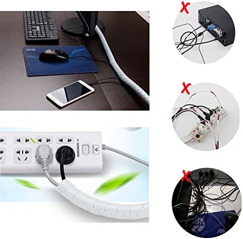 White Cable Organizer Cord Wire Cover Hider Sleeve Management 2 PCS, VIWIEU Clutter Free Coiled Tube Wire Concealer with Cable Tie Clips System for TV PC Computer Home Entertainment Wall - Image 2