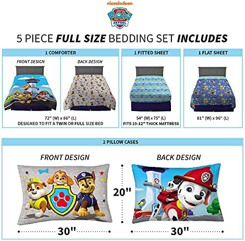 Franco Paw Patrol Kids Bedding Super Soft Comforter And Sheet Set, 5 Piece Full Size, (Official) Nickelodeon, 39 x 75 Inch - Image 4