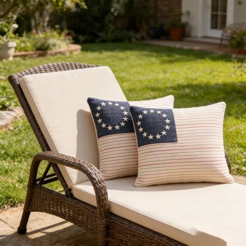Patriotic American Flag Throw Pillow Covers, Linen, 16x16 Inch, Set of 2, Farmhouse Style, Machine Washable - Image 3