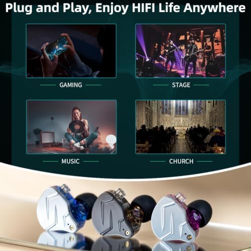 KZ ZSN Pro in Ear Monitor Headphones, 1BA 1DD Hybrid Driver Wired Gaming Earbuds, Deep Bass Sound Wired Ear Buds, HiFi IEM for Gaming Music Video Calling Singer Musician Drummer DJ (with mic, Purple) - Image 3