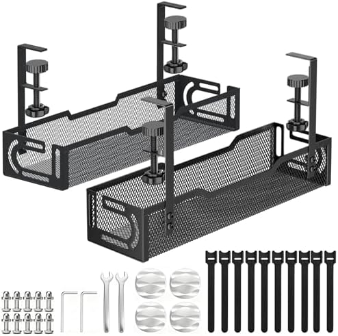 2Pack Under Desk Cable Management Tray, No Drill Mesh Desk Cable Tray by Unknown