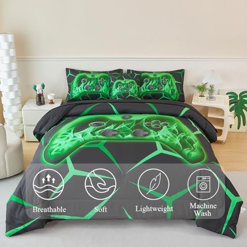 Gamer Bedding Set Full Black Green Game Console Comforter Set - Image 2