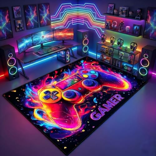 Gamer Rug for Boys Room - Gaming Rug, 6'x9' Game Controller Shape Gaming Carpet for Teens Boys Playroom Computer Chair Floor Mats Decor Game Carpet for Bedroom by WJLBKGU