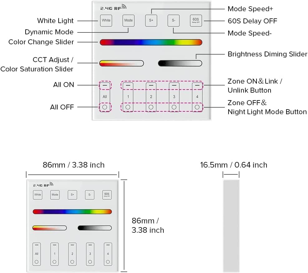 BTF-LIGHTING WR02RF Wireless 2.4G RF CCT Wall Mounted Smart Panel Remote - Image 3
