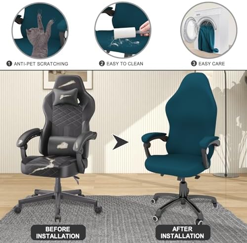 Gaming Chair Cover Game Chair Cover for Reclining Rotating Chair,Dark Green | Waterproof, Cat Scratch Proof, Stretch with Amrest, Breathable, Anti-Scratch, Pet-Resistant, For Big Tall High Back Chairs - Image 3