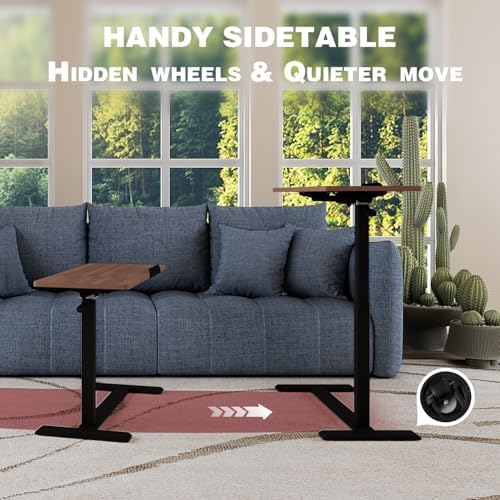 Adjustable Overbed Bedside Table with Wheels Pneumatic Mobile Standing Laptop Desk Rolling Computer Cart Movable Couch Desk Hospital Home Use, Walnut - Image 4