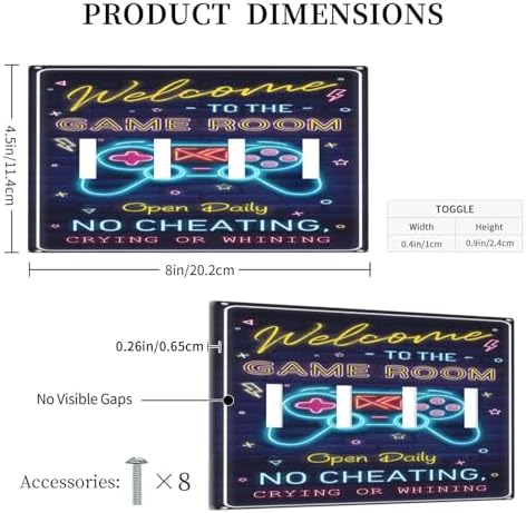Decorative Switch Plate Covers Welcome to the Game Room Sign 4 Gang Light Switch Cover Plate Quad Toggle Wall Plate 4 Hole Electrical Switchplatedimmer Faceplate for Bedroom Decor - Image 5