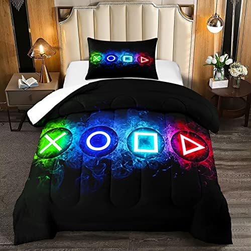 Gamer Comforter Sets for Boys, Twin Gaming Bedding Sets for Boys, Black Video Game Gamepad Twin Bed Sets for Boy Kids Bedroom Home Decor, 1 Comforter and 1 Pillowcase by Kodhyvj