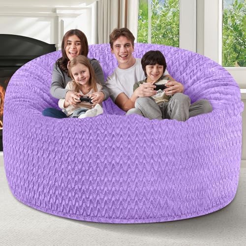 6FT Bean Bag Chair,Giant Bean Bag Chairs for Adults,Big Bean Bags with Memory Foam Filled, Large Beanbag Chairs with Chevron Plush Cover-Purple - Image 4