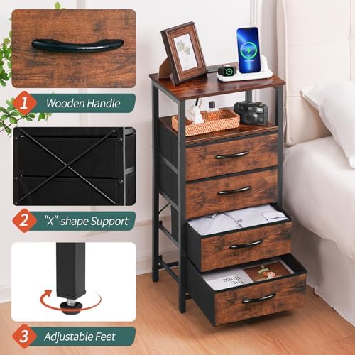 Yoobure Night Stand - LED Rustic Nightstand with Charging Station for Dorm - Image 6