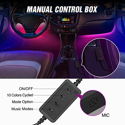 Nilight 4PCS USB Car Interior Lights Dream Color App and Remote Control | 72LED 5V DC RGB-IC Music Car Neon Accent Light Strips Under Dash Lighting Kit with Sound Active Function - Image 3