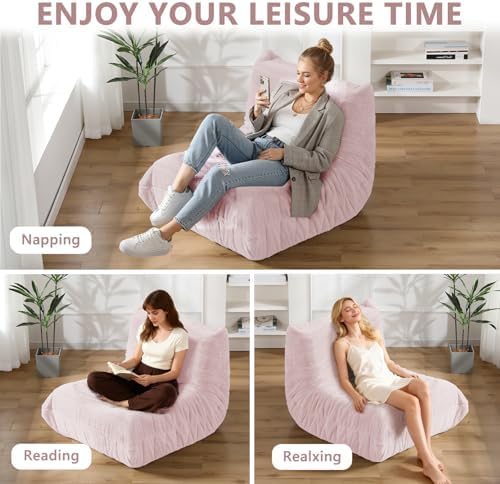 Bean Bag Chair for Adults, Giant Bean Bag Sofa Oversized Beanbag Chairs, Fireside Bean Bag Couch with High Density Sponge Filled Large Bean Bags Chair for Apartment Living Room Bedroom, Dusty Pink - Image 4