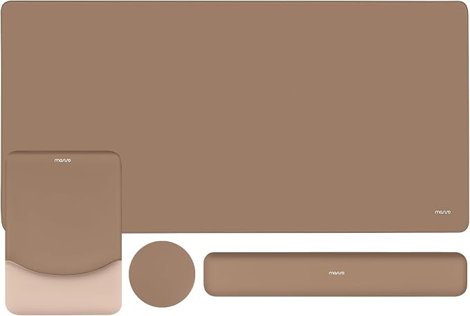 MOSISO Keyboard Mouse Pad Set, Large Gaming Mouse Pad&Keyboard Wrist Rest | Rectangular Mousepad with Wrist Rest&Coaster, Ergonomic Non-Slip&Easy Typing Pad with Curved Silicone Lining, Mocha by MOSISO