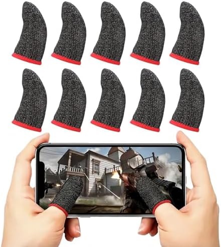 10Pcs Gaming Finger Sleeves for Mobile Phone & Tablet,Silver Ion Fiber – Ultra-Thin, Breathable Anti-Sweat Thumb Gloves. Zero Drag Precision for Game Like PUBG, COD Mobile, Roblox by Unknown