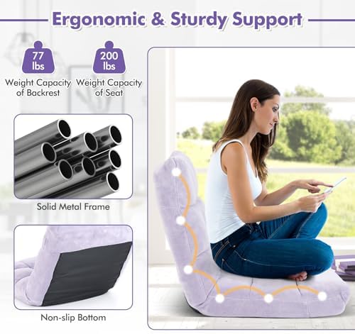 COSTWAY Floor Chair, Video Gaming Chairs with Back Support (Lavender) - Image 7