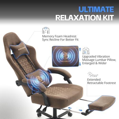 Gaming Chair Breathable Leather with Pocket Spring Cushion, Wide and High Ergonomic Office Chair with Headrest, Computer Gaming Chair with Footrest for Adult and Teen (Brown Leather) - Image 6