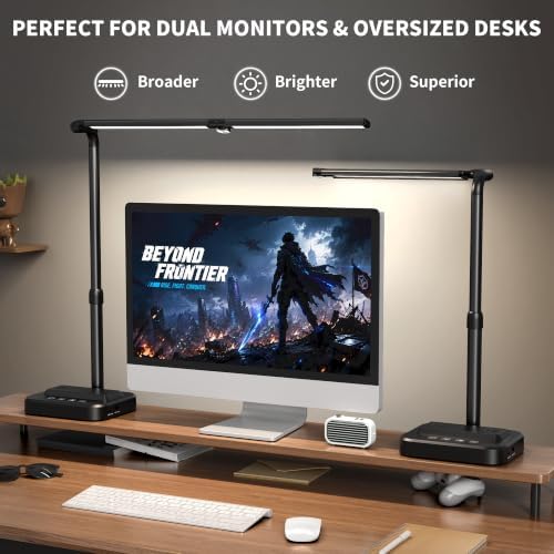 SIBRILLE LED Desk Lamp, Ultra Wide Computer Light, Dimmable Desk Light with USB Fast Charging, Adjustable Foldable Eye Caring Office Desk Lamp for Monitor Work Gaming Home Study - Image 6
