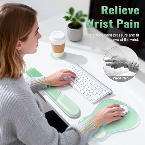 Ospelelf Mouse Pad with Wrist Rest Set Gel Ergonomic Keyboard Wrist Support Anti-Slip Rubber Bottom Office Women Desk Accessories for Computer, Laptop and Gaming, Green - Image 5