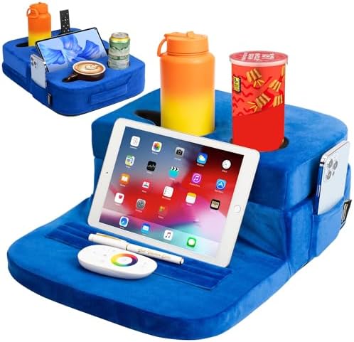 TabCouchCaddy - Couch Cup Holder Tray Pillow - Bed, Couch Caddy, Sofa, RV & Car - Holds Drinks, Snacks, Remotes, Phones, Kindle, Tablet | Bed Cup Holder (Blue) by TabCouchCaddy