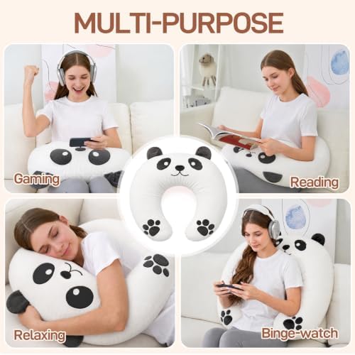 Lap Pillow, Cute Panda Crochet Pillow for Knitting, Crafting, Gaming, Reading and Phone Use on Bed, Sofa or Chair, U-Shaped Wrap Around Arm Support Cushion and Neck Pillow - Image 5