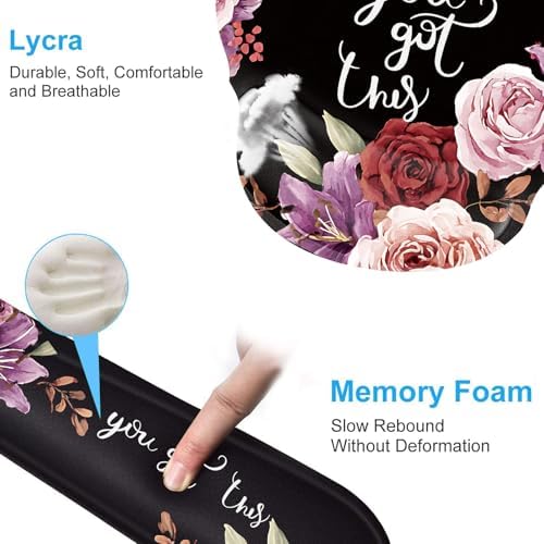 Keyboard Wrist Rest and Mouse Pad Wrist Support Set with Coasters,Ergonomic Gaming Mousepad for Home Office Working Studying Easy Typing & Pain Relief,You Got This Adorable Peony Flower - Image 5