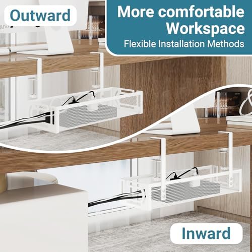 No Drill Under Desk Cable Management Tray, SONATURE 15.7" Cord Organizer for Table, Clamp Mount Desk Cable Management, Premium Carbon Steel Cable Organizer for Office, Home (White) - Image 7