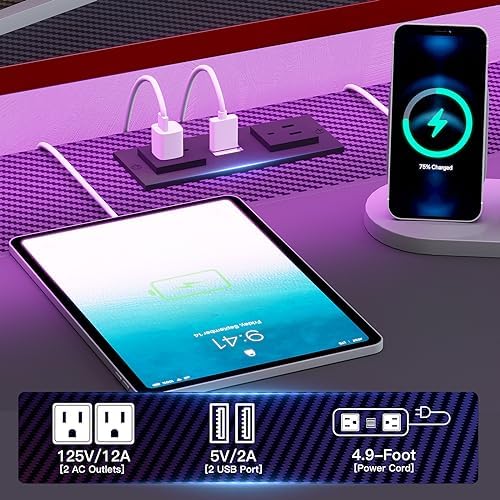 SEDETA 79" Gaming Desk with Fabric Drawers Storage, LED Light & Power Strip - Image 6