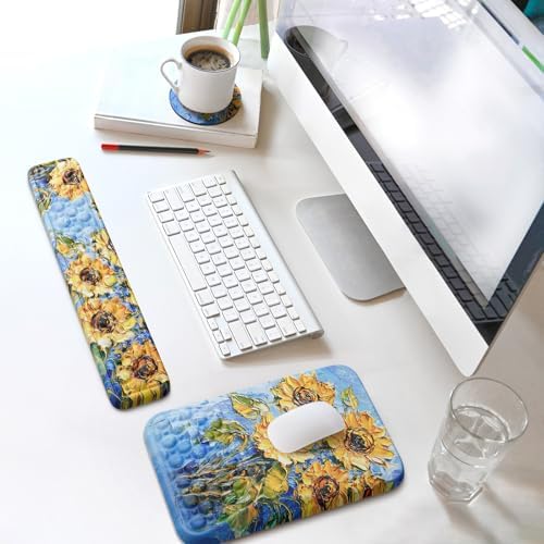 Ospelelf 3 in1 Ergonomic Wrist Rest Pad for Computer Keyboard and Mouse, Large Mouse Pad Set with Support for Office, Sunflower - Image 6