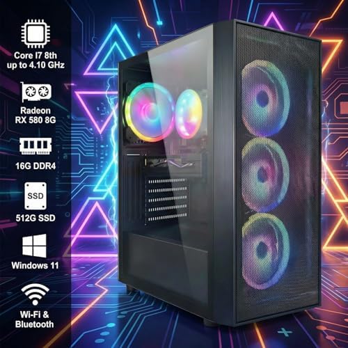 STGAubron Gaming PC Desktop,Corei7 8th Gen,RX 580 8G,16G DDR4,512G SSD - Image 2