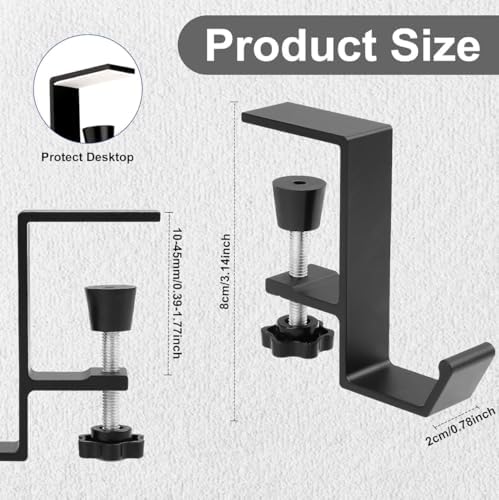 No Drill Under Desk Headphone Hanger, Clamp-On Desk Edge Hook for Headphones & Bags, Universal Desk Organizer Hook for Office, Home & School - Image 3