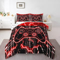 Feelyou Kids Red Gamer Comforter Set Full Size, Honeycomb Gaming Comforter Boys Girls Modern Game Console Bedding Set Gamepad Teens Duvet Set Bedroom Decor Microfiber Bed Set by Feelyou