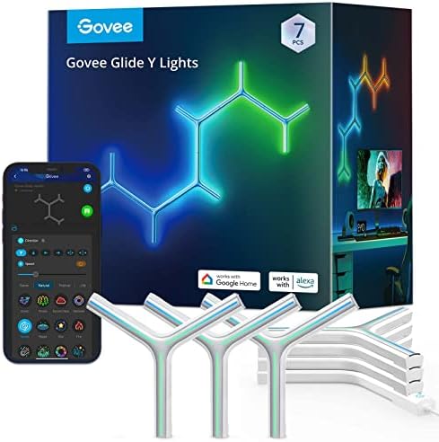 Govee Glide Y RGBIC LED Wall Lights, Smart Wi-Fi Gaming Lights with Music Sync, DIY and Timer Feature, LED Lights for Gaming Room, Wall Light 7 Pack by Unknown