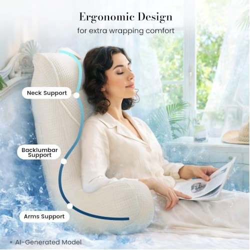 Adjustable Firmness Waffle Back Support Cooling Reading Pillow, Ivory, 29" - Image 4