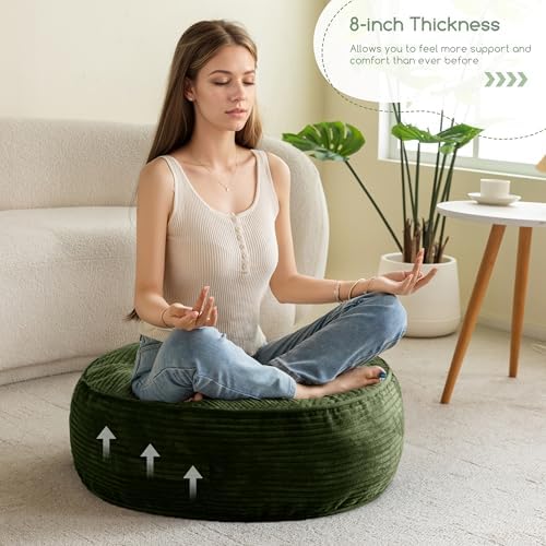 HIGOGOGO 8" Extra Thick Floor Pillow Cushion for Adults, Meditation Cushion Pillow, Large Round Floor Sitting, Tufted Corduroy Cover, for Tatami Living Room or Yoga, 22x22 Inch, Dark Green - Image 5