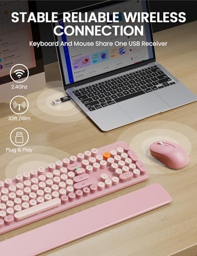 Wireless Keyboard and Mouse Combo, Cute Typewriter, Magnetic Wrist Rest - Image 4