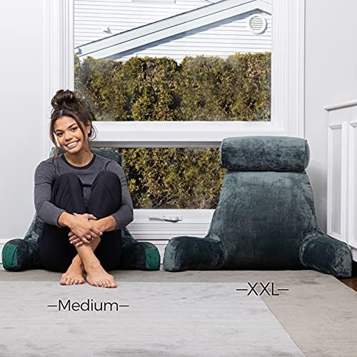 Husband Pillow Medium Reading Pillow with Arms - 23" Backrest for Sitting Up in Bed - Firm Support Bed Rest Pillow for Adults, Neck Roll, Removable Cover - TV, Reading, Lounging - Dark Green - Image 6