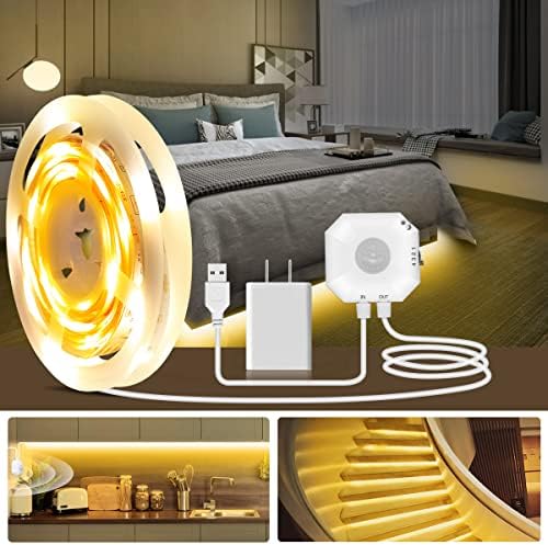 Daymeet Motion Sensor Lights Indoor, 16.4ft Motion Activated LED Strip Lights Under Bed Light, Night Lighting 3000K Warm White Under Cabinet Light for Hallway, Bedroom,Kitchen (NO APP) by DAYMEET