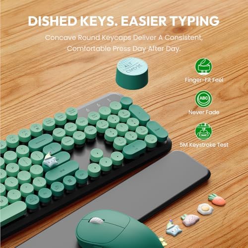 Wireless Keyboard and Mouse Combo, Cute Typewriter, Magnetic Wrist Rest - Image 6