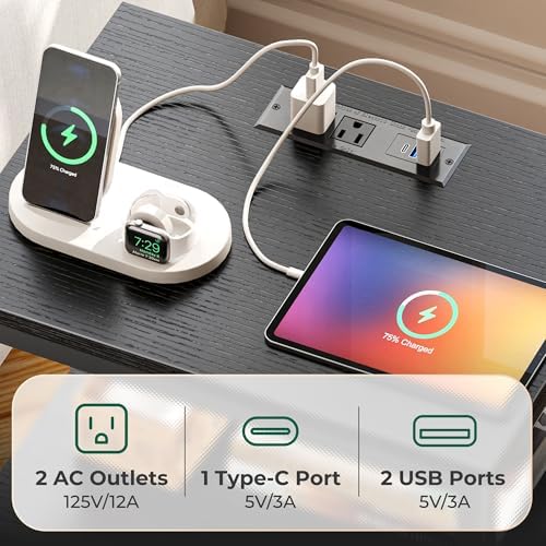 Huuger Night Stand with Charger Station and LED Lights, 3 Drawer Nightstand - Image 6