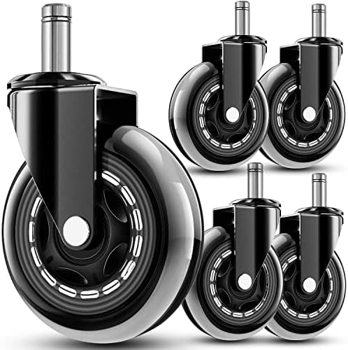 RidRed Office Chair Wheels - Replacement Rubber Wheels - Universal Fit 3 Inch Casters, Heavy-Duty Chair Casters, Noise Free, Fits 98% Chair, for All Floor (5) by RidRed