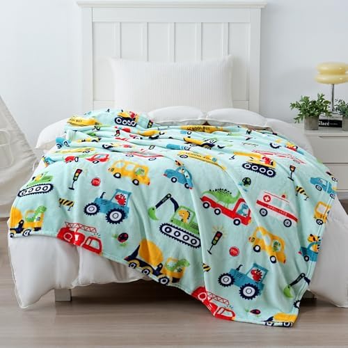 SOCHOW Cute Car Truck Fleece Throw Blanket for Boys, Mint 50 x 60 Inches - Image 4