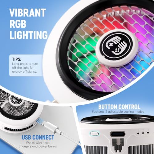 Phone Cooler for Gaming, Smart Temp Control, RGB LED Lights, White - Image 5